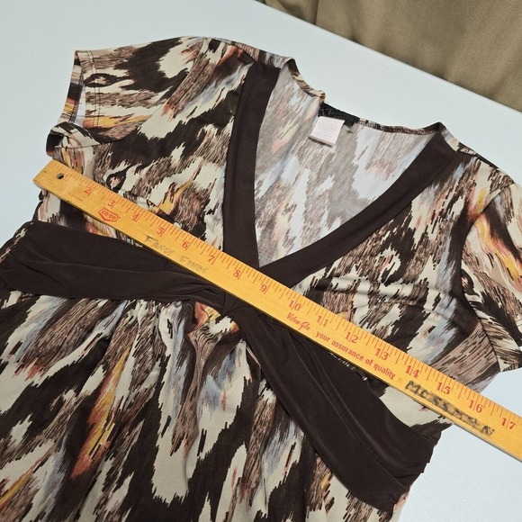 Babydoll Blouse Womens Large Brown Patterned V-Neck Empire Top‎ Cowgirl Y2K Boho - Picture 7 of 9